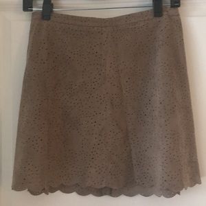 BCBG Taupe suede skirt scalloped bottom